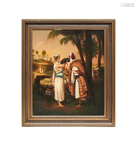 ORIENTALIST, REBECCA & ELEAZAR AT THE WELL, OIL ON CANVA...