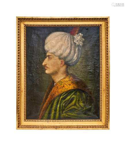 AN OTTOMAN OIL ON CANVAS PORTRAIT OF SULEYMAN THE MAGNIFICEN...