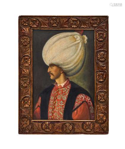 AN OTTOMAN OIL ON CANVAS PORTRAIT OF SULEYMAN THE MAGNIFICEN...