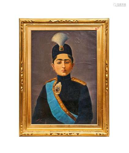 A PORTRAIT OF AHMAD SHAH QAJAR, SIGNED BY SAYYID HUSAIN, KNO...