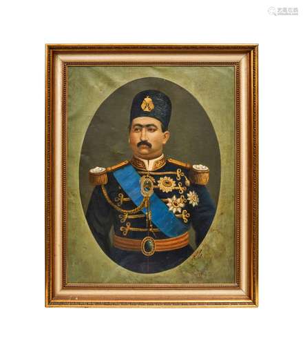 A PORTRAIT OF MOHAMMED ALI SHAH QAJAR, SIGNED BY SAYYID HUSA...