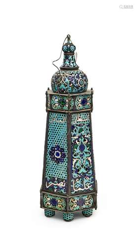 A MONUMENTAL DAMASCUS ENAMELLED COPPER MOSQUE LAMP, SYRIA, 1...