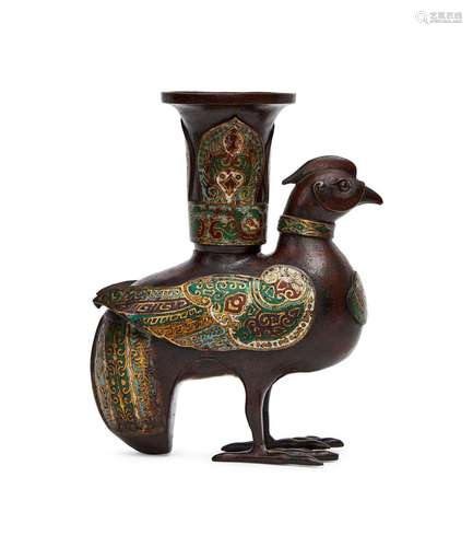 A CHINESE BRONZE & CLOISONNE MODEL OF A BIRD, QING DYNAS...