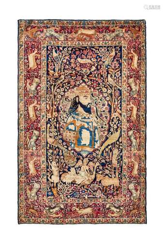 PICTORIAL KERMAN RAVER RUG, DEPICTING KHOSROW ANUSHIRVAN, KI...