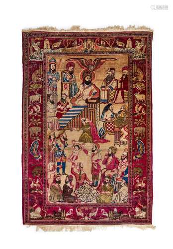 A PICTORIAL WOOL KASHAN RUG