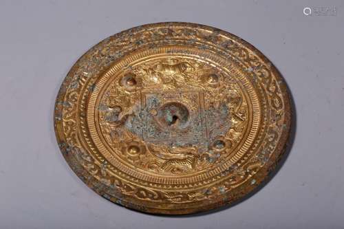 Gilt Bronze Mirror with Chilong Pattern (with Cracks)