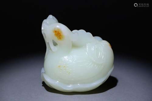 Hetian jade mandarin duck ornament