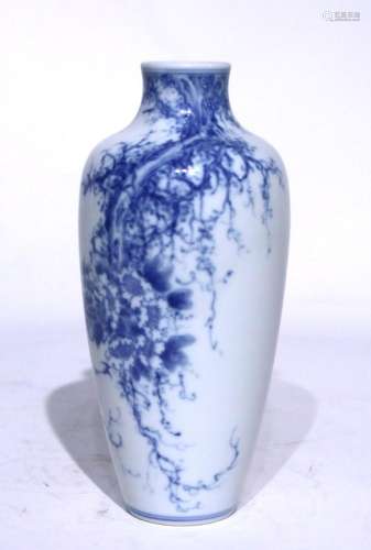 blue and white flower and bird vase