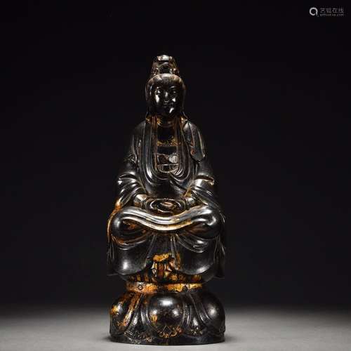 Zitan Lacquer Gold Guanyin Statue