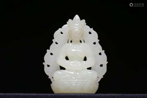 Hetian White Jade Hollow Lotus Seat Emerald Buddha