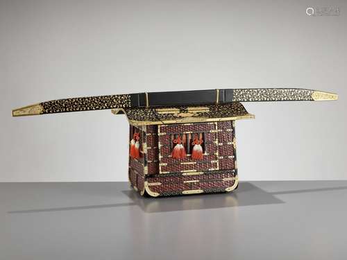 A LACQUER MINIATURE KAGO (PALANQUIN)