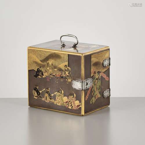 A LACQUER MINIATURE KODANSU (CABINET) WITH SCENES FROM SHITA...