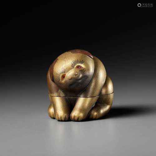 A LACQUER KOGO (INCENSE BOX) AND COVER IN THE FORM OF A PUPP...