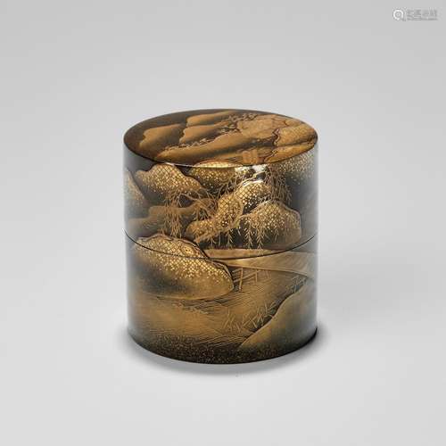 MASAHARU: A LACQUER NATSUME (TEA CADDY) DEPICTING A LANDSCAP...