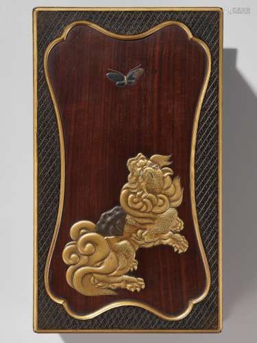 A RARE LACQUERED WOOD SUZURIBAKO (WRITING BOX) DEPICTING A S...