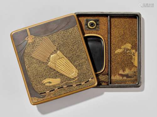 A SUPERB GOLD LACQUER SUZURIBAKO DEPICTING RAIKO’S DREAM