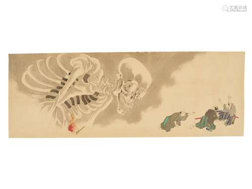 A LARGE AND RARE EMAKI HANDSCROLL WITH FOUR SEPARATE LEAVES,...