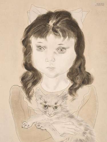 LEONARD TSUGUHARU FOUJITA (1886-1968), FILLETTE AU CHAT, FRO...