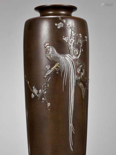 KOITSU: A FINE AND LARGE NOGAWA COMPANY INLAID BRONZE VASE W...