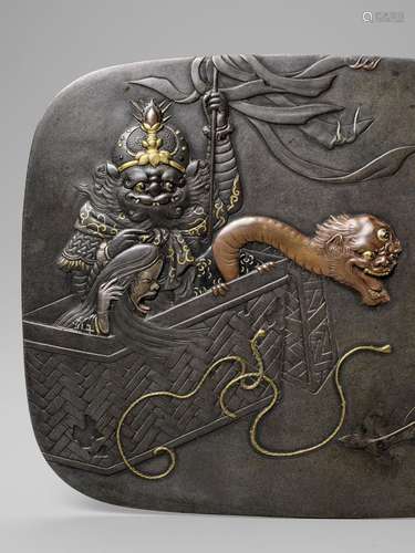 KATSUHIRO: A SUPERB MIXED METAL PLAQUE DEPICTING ARABABA AND...