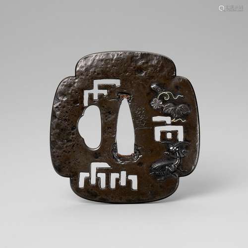 KENJO: A BRONZE TSUBA REFERENCING THE LEGEND OF THE MANTIS A...