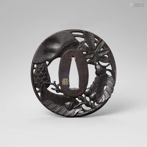 MASATOMO: AN IRON SUKASHI TSUBA WITH AUTUMNAL PLANTS