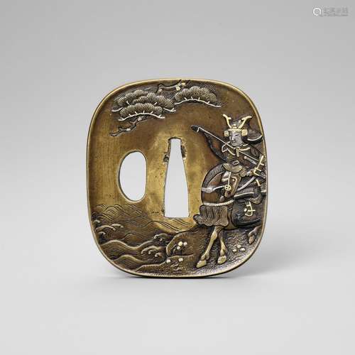 TSUNESHIGE: A FINE SENTOKU TSUBA DEPICTING ARIWARA NO NARIHI...