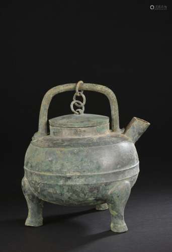 Verseuse couverte tripode en bronze, he, Chine, dynastie Han...