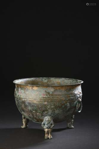 Bassin tripode en bronze, Chine, dynastie des Han Occidentau...