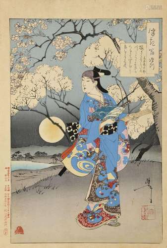 Tsukioka Yoshitoshi (1839-1892), Japon Estampe de format oba...