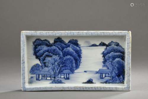 Plat en porcelaine bleu blanc, fours de Kameyama, Japon, fin...