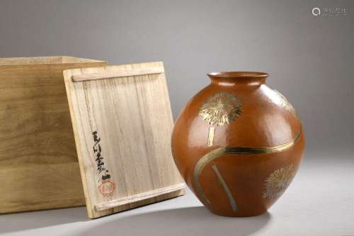 Vase en cuivre incrusté d\'argent, atelier Gyokusendô, Japon...