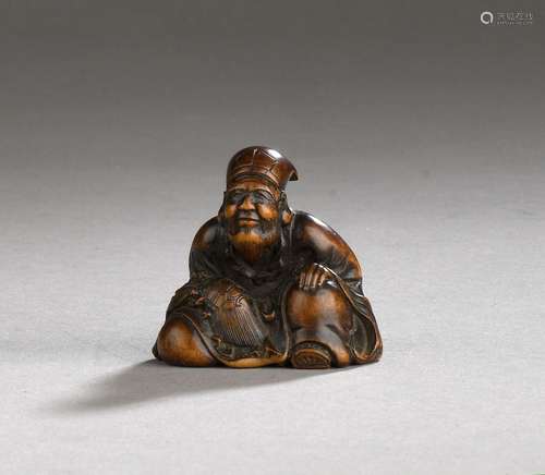 Netsuke en bois représentant Jurojin, par Hoichi, Japon, XIX...