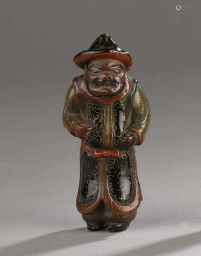 Netsuke en bois laqué représentant un mongol, Japon, XIXe si...