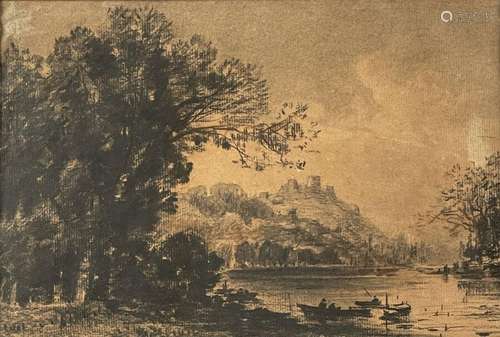 École de Barbizon du XIXe siècle 
Paysage fluvial avec