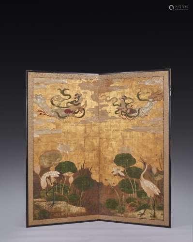 JAPON - Époque EDO (1603-1868)
Paravent à deux feuilles