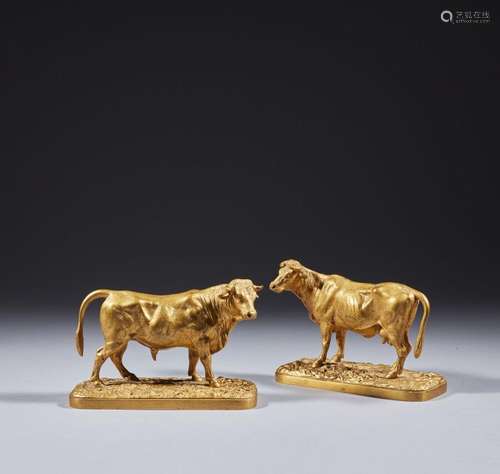 Louis KLEY (1833-1911)
Vache et taureau
Deux bronzes d'