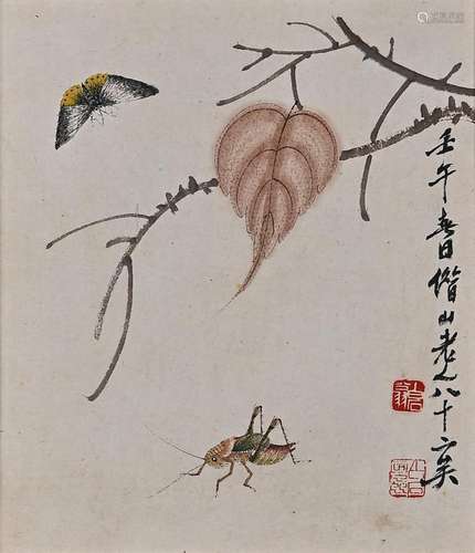 A CHINESE INSECT PAINTING, FRAMED, QI BAISHI MARK