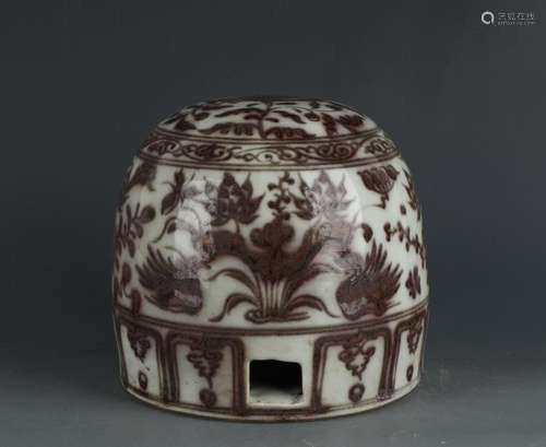 A RED UNDERGLAZED PORCELAIN MONGOLIAN 'BUN'