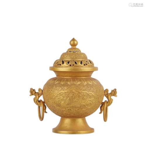 A GILT BRONZE DRAGON CENSER