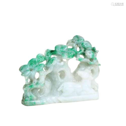 A JADEITE JADE DEER UNDER PINE ORNAMENT