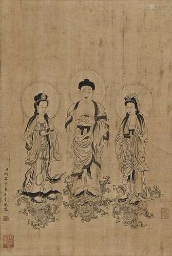 A CHINESE BODHISATTVA PAINTING, SILK MOUNTED, FENG NING MARK