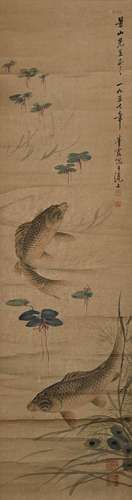 A CHINESE FISH PAINTING, SILK MOUNTED, WU QINGXIA MARK