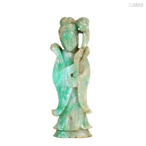 A JADEITE JADE FIGURE OF IMMORTAL ORNAMENT