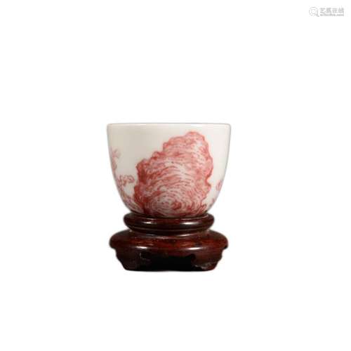 AN UNDERGLAZE RED BAMBOO ROCK CUP