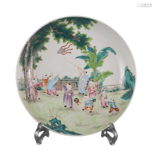 A FAMILLE ROSE BOYS PLAYING PLATE