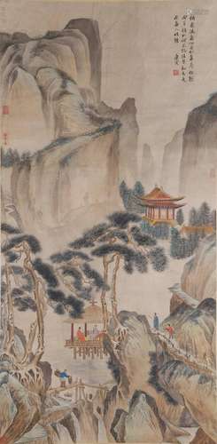 A CHINESE LANDSCAPE PAINTING, HANGING SCROLL, TANG YIN MARK