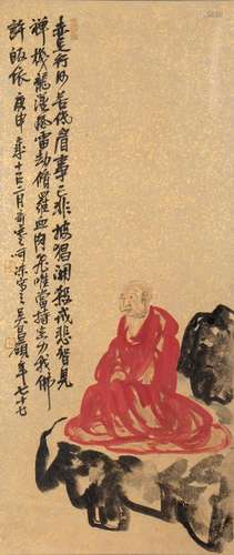 A CHINESE MONK PAINTING, WOOD FRAMED, WANG CHANGSHUO MARK