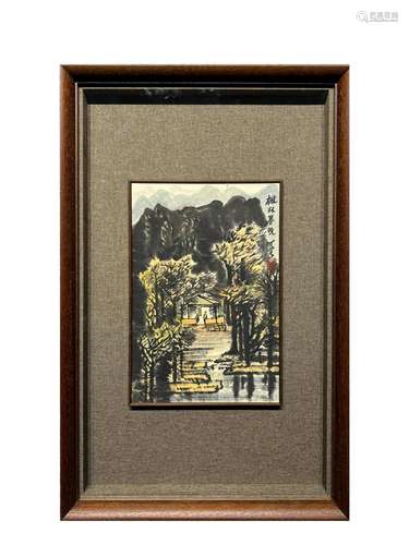 A CHINESE LANDSCAPE FRAMED PAINTING, LI KERAN MARK