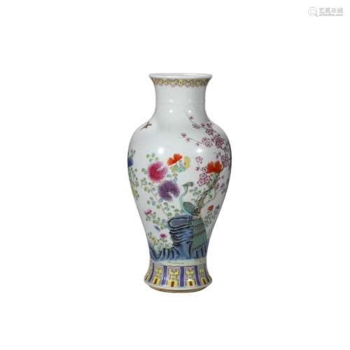 A FAMILLE ROSE FLOWER AND BIRD VASE